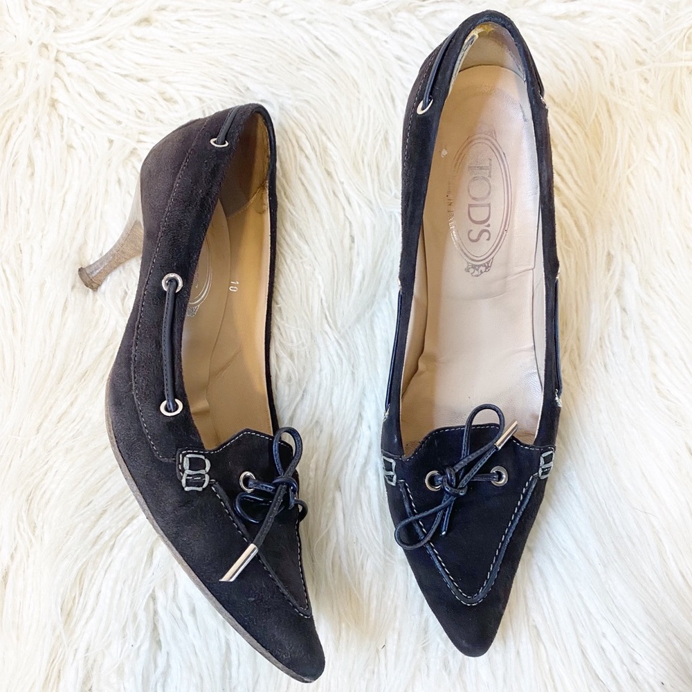 TOD’S vintage brown suede pointed toe kitten heels 10 90s Y2K